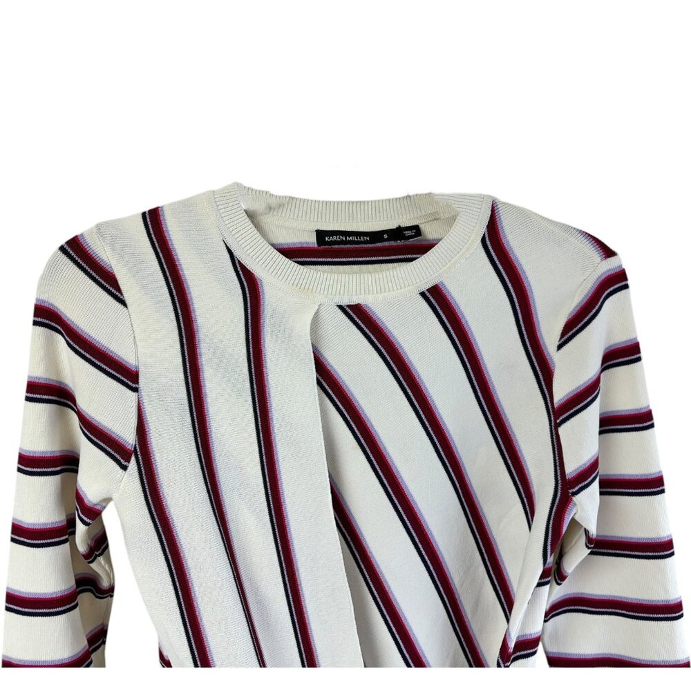 Karen Millen Cream Sweater with Burgundy and Navy Stripes - Picture 2 of 7